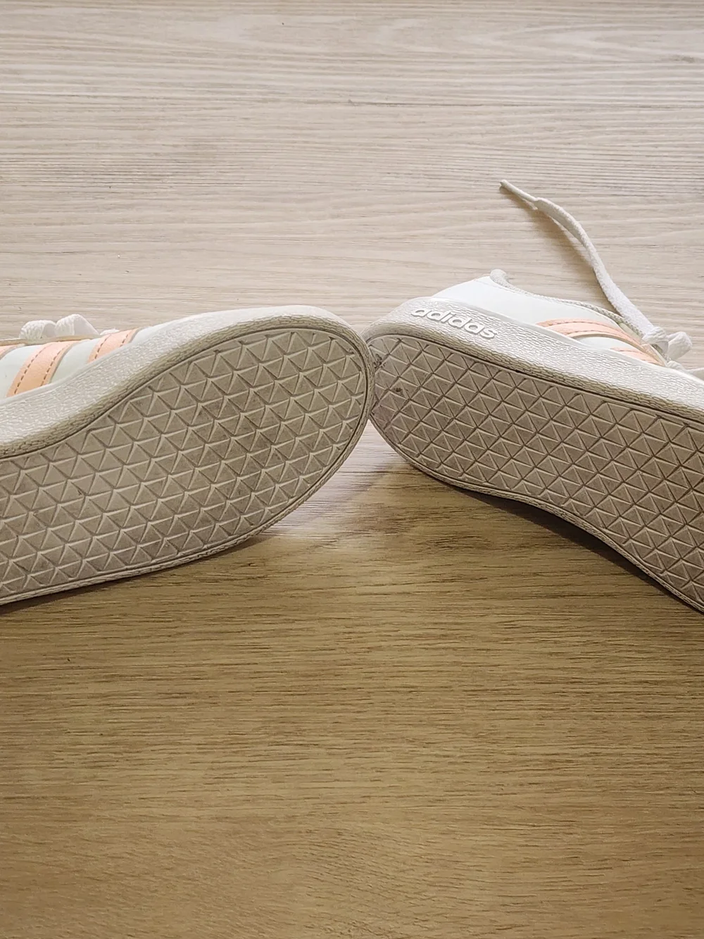 adidas Women’s White Sneakers with Peach Stripes